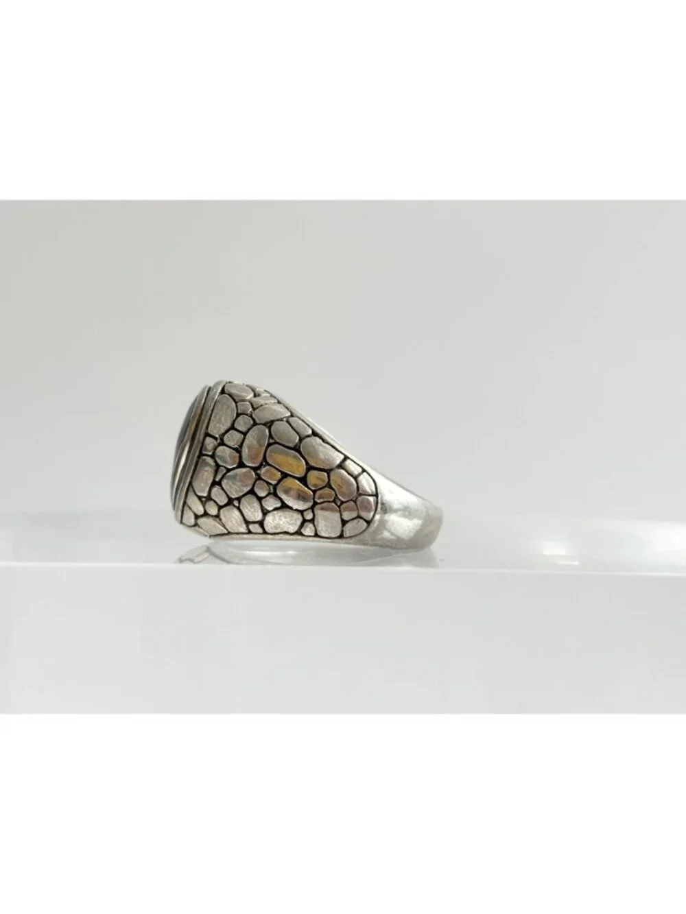 Heart Black Onyx Tortoise Shell Pattern Sterling Silver 925 Vintage Ring sz 6.5